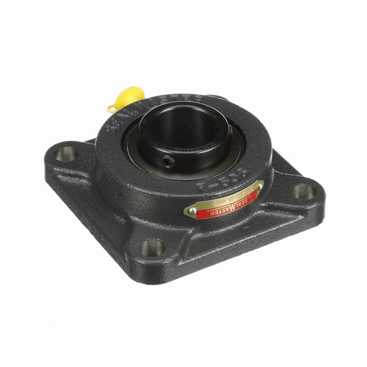 Sealmaster Mounted Cast Iron Four Bolt Flange Ball Bearing - 52100 Bearing Steel, Black Oxided - Setscrew Lock - SF-207