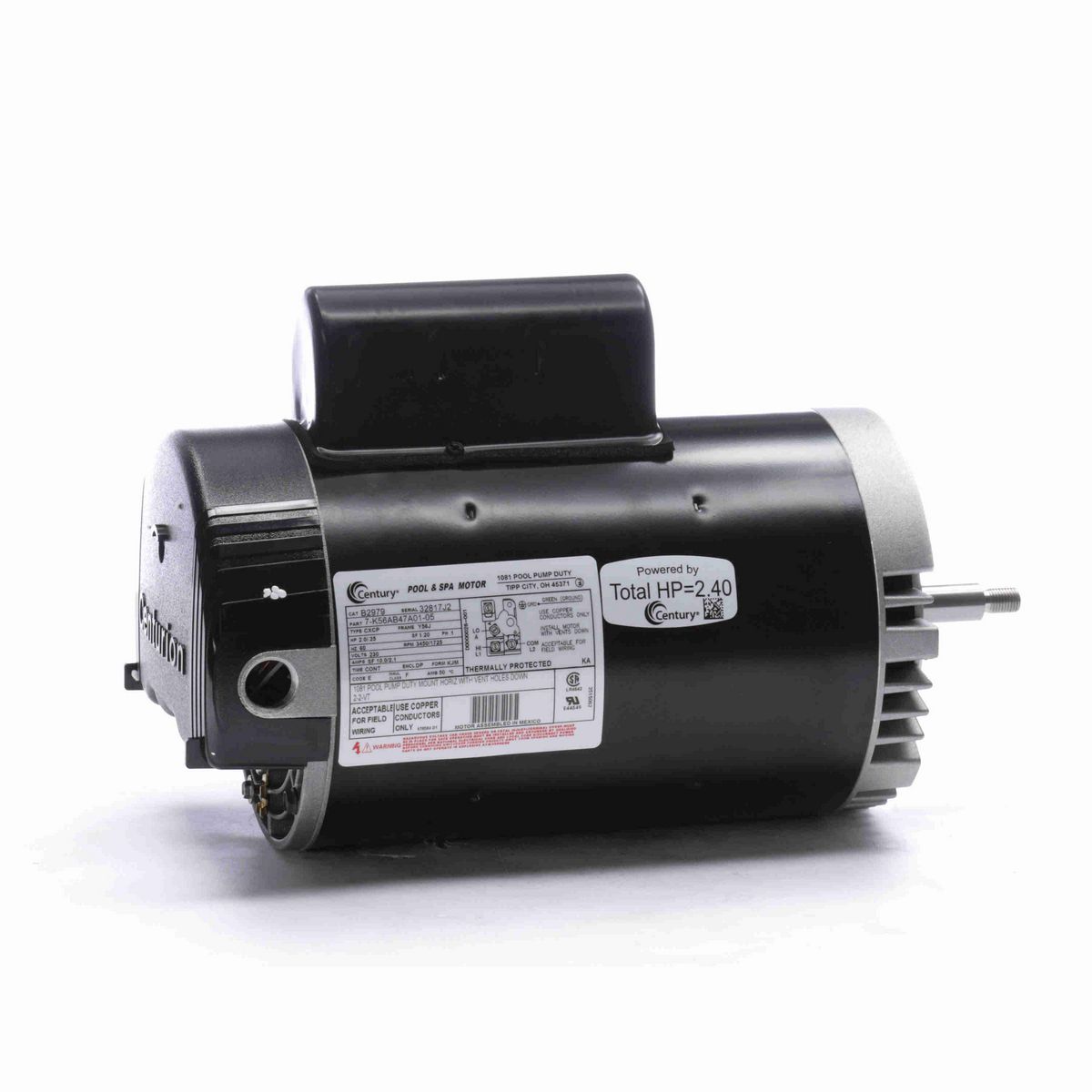 Century Pool Pump Motor, 2.0/.25 HP, 1 Ph, 60 Hz, 230 V, 3600 RPM, Y56J Frame, DP - B2979