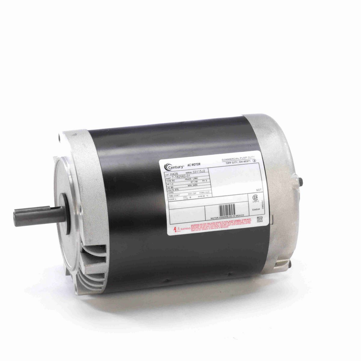 Century General Purpose Pump Motor, 1.0 HP, 3 Ph, 60 Hz, 575 V, 3600 RPM, L56C Frame, DP - H428