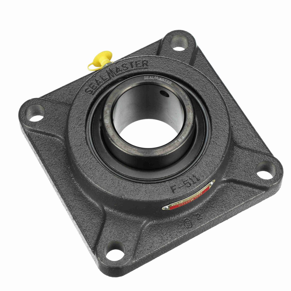 Sealmaster Mounted Cast Iron Four Bolt Flange Ball Bearing - 52100 Bearing Steel, Black Oxided - Setscrew Lock - MSF-36