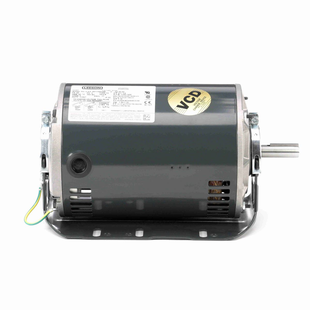 LEESON Fan and Blower Motor, 2 & 1.50 HP, 3 Ph, 60 & 50 Hz, 208-230/460 & 190/380-415 V, 1800 & 1500 RPM, 56 Frame, DP - G144