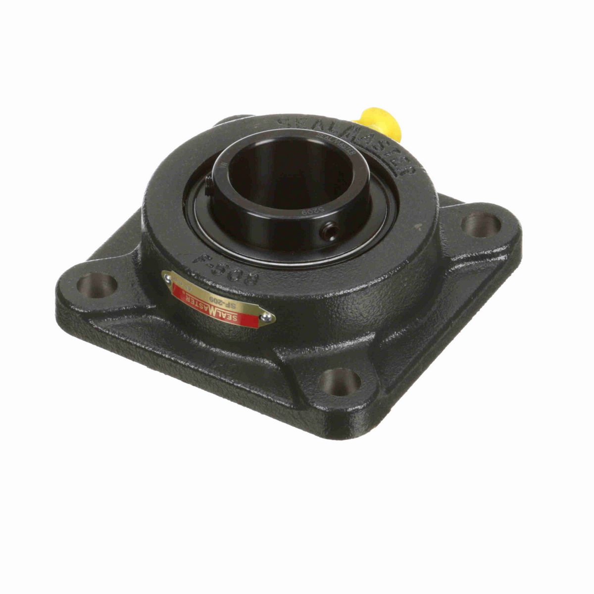 Sealmaster Mounted Cast Iron Four Bolt Flange Ball Bearing - 52100 Bearing Steel, Black Oxided - Setscrew Lock - SF-209