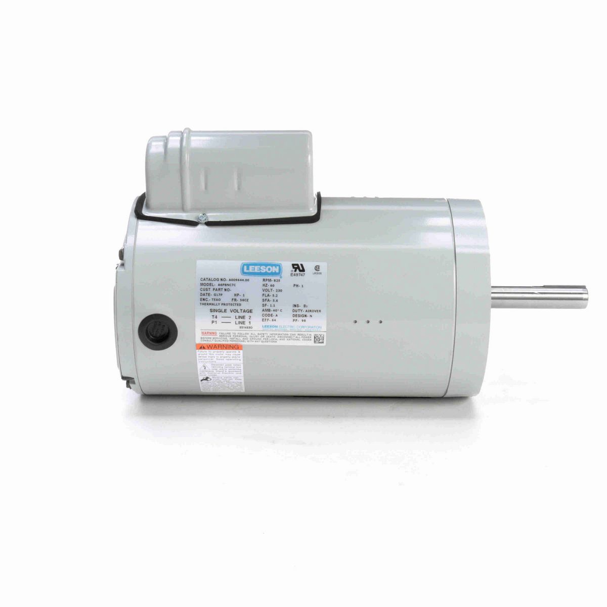 LEESON Fan and Blower Motor, 1 HP, 1 Ph, 60 Hz, 230 V, 900 RPM, 56CZ Frame, TEAO - A009644.00