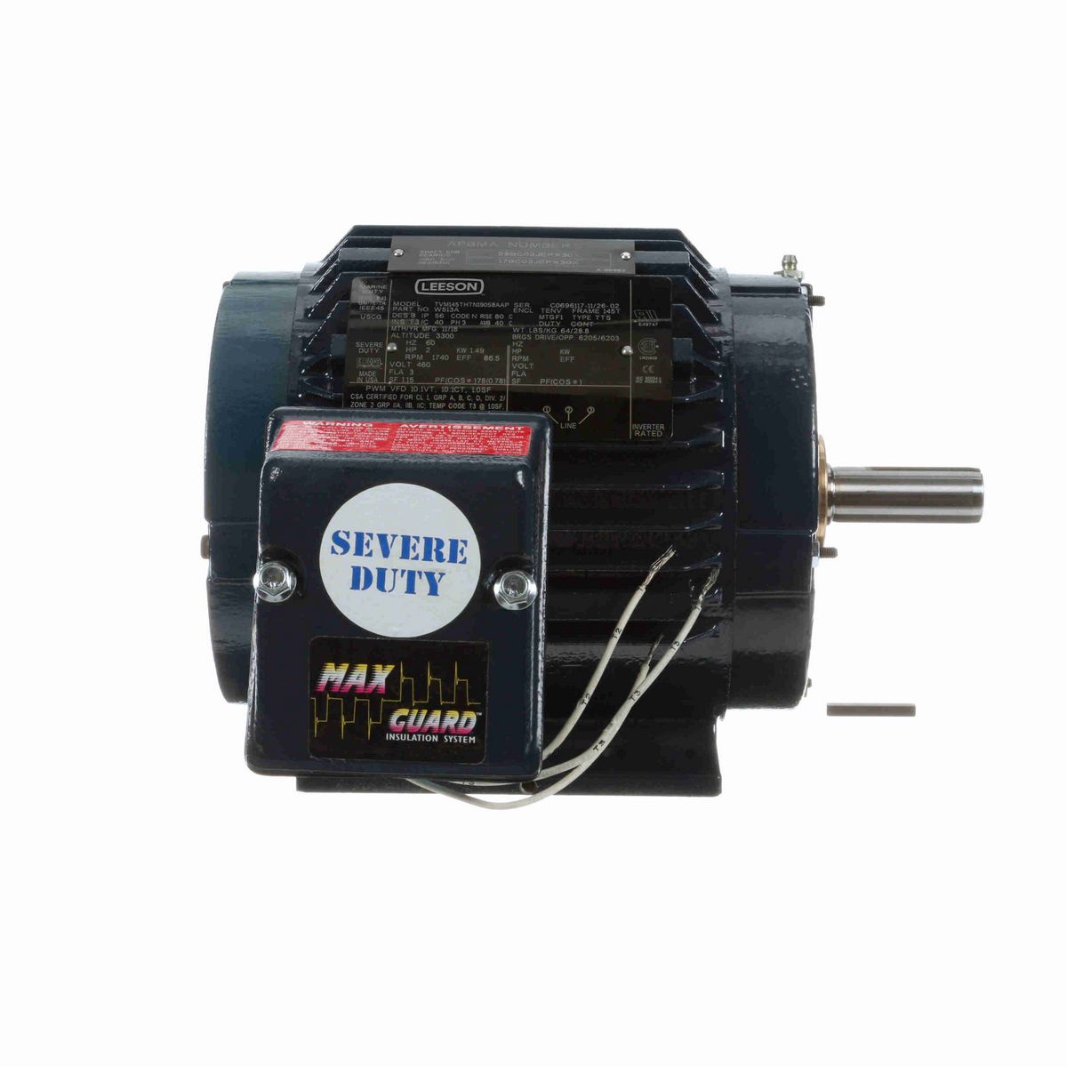 LEESON Severe Duty Motor, 2 HP, 3 Ph, 60 Hz, 460 V, 1800 RPM, 145T Frame, TENV - W513A