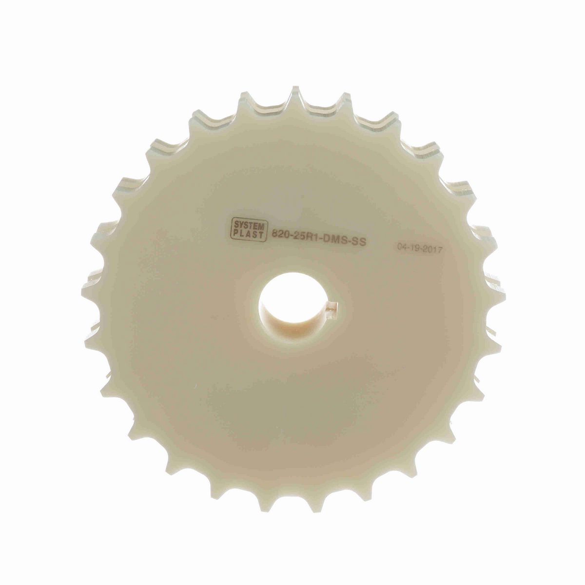 System Plast 820 Series Split Machined Sprocket with 25 Teeth, a 1in Round Shaft-Ready Bore and Setscrew - 820-25R1-DMS-SS