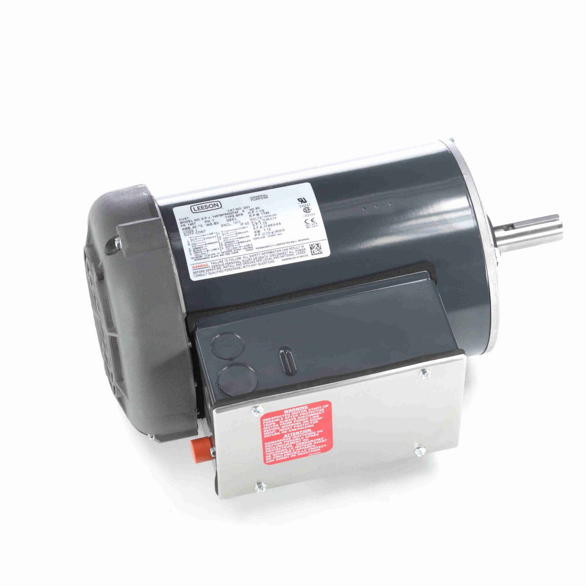 LEESON General Purpose Motor, 1.50 HP, 1 Ph, 60 Hz, 115/208-230 V, 1800 RPM, 145T Frame, TEFC - I201