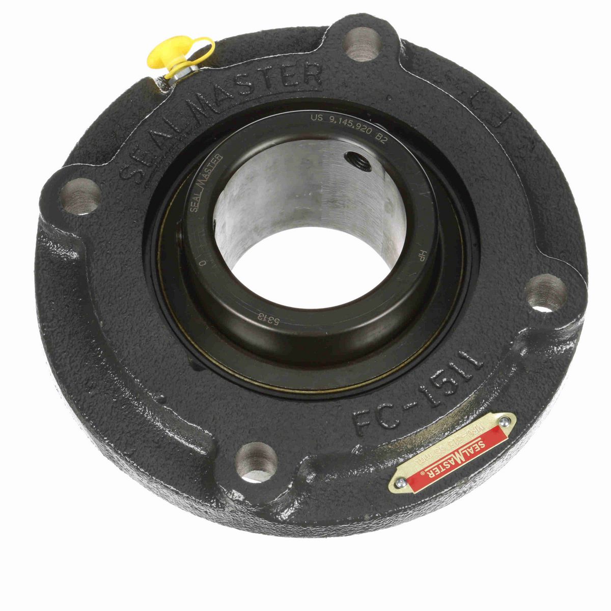 Sealmaster Mounted Cast Iron Flange Cartridge Ball Bearing - 52100 Bearing Steel, Black Oxided - Setscrew Lock - MFC-313