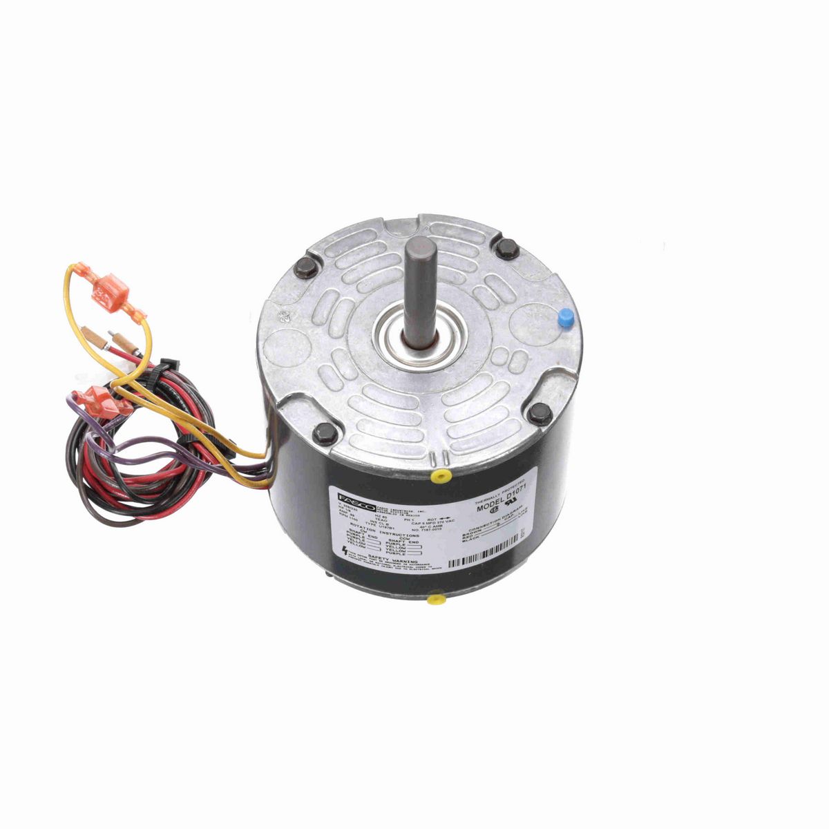 FASCO OEM Replacement Motor, 1/6 HP, 1 Ph, 60 Hz, 208/230 V, 1100 RPM, 3 Speed, 42 Frame, OAO - D1071