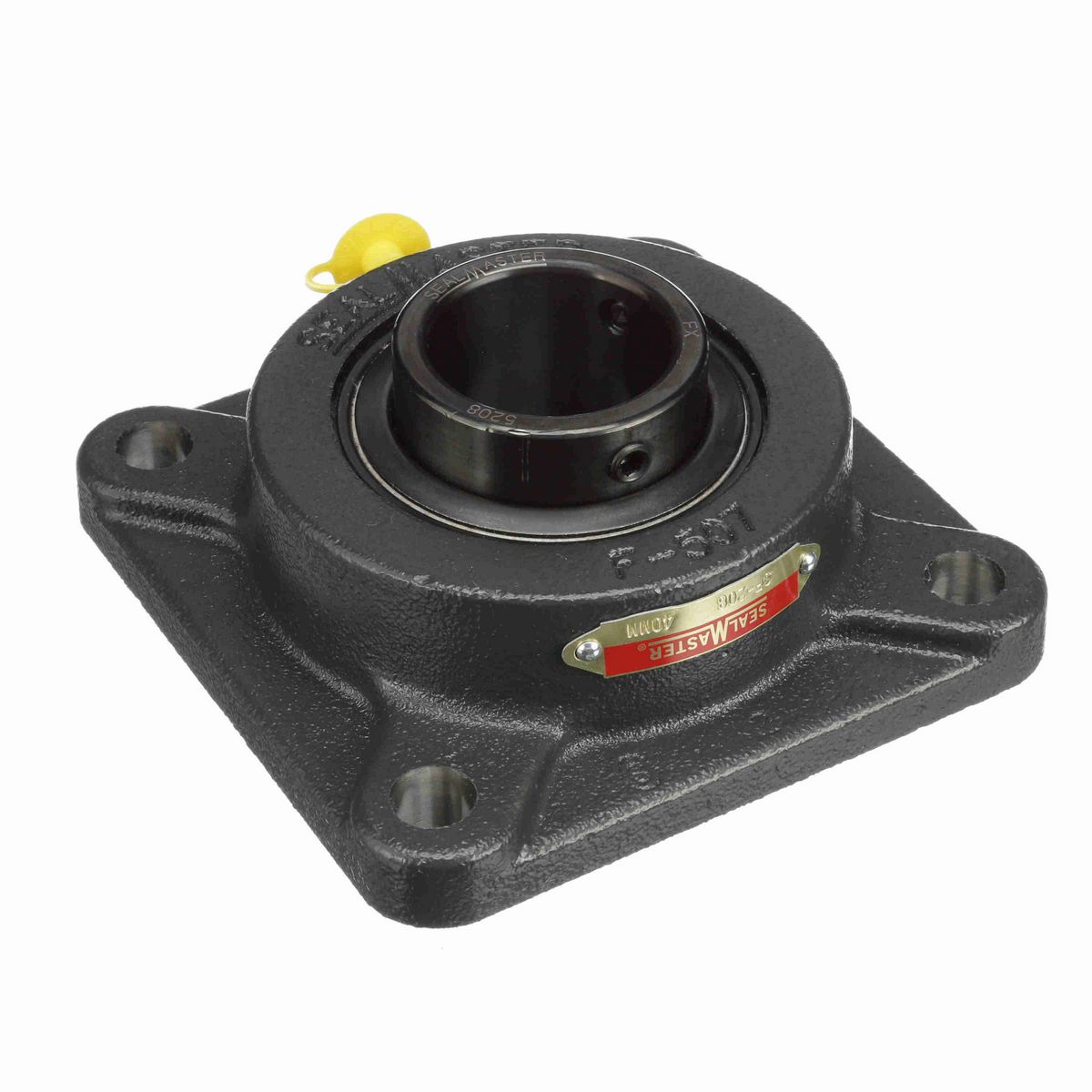 Sealmaster Mounted Cast Iron Four Bolt Flange Ball Bearing - 52100 Bearing Steel, Black Oxided - Setscrew Lock - SF-208