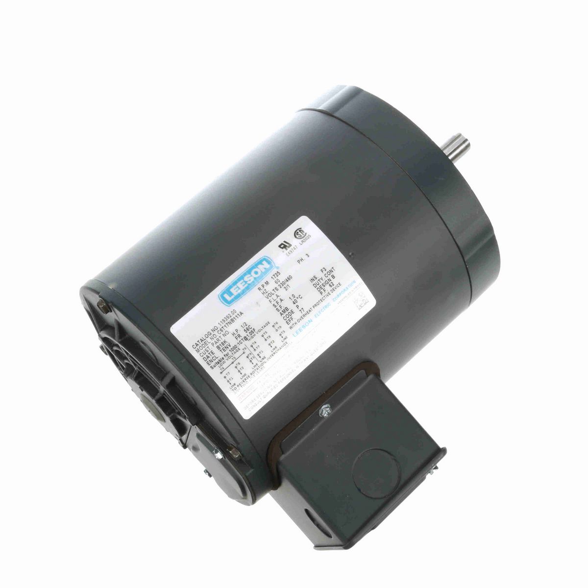 LEESON General Purpose Motor, 0.50 HP, 3 Ph, 60 Hz, 230/460 V, 1800 RPM, 56C Frame, TENV - 119392.00