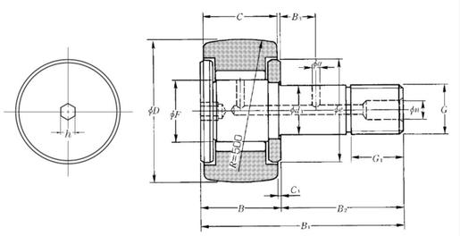 Cam follower with shaft NTN KRV32H/3AS