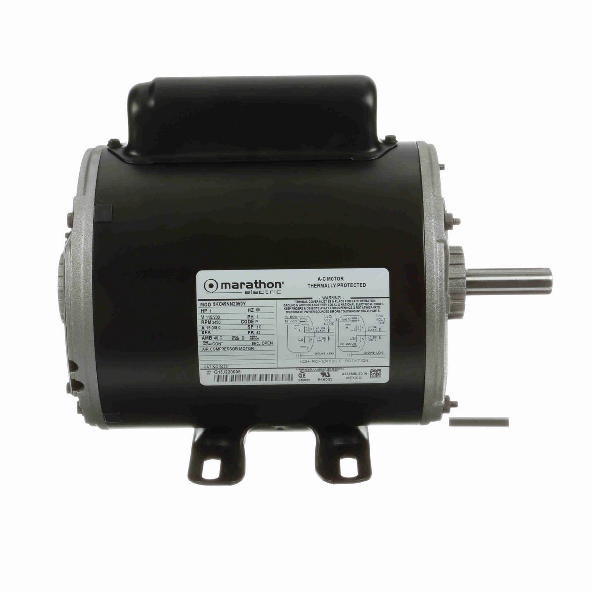 LEESON General Purpose Motor, 1 HP, 1 Ph, 60 Hz, 115/230 V, 3600 RPM, 56 Frame, OPEN - 9033