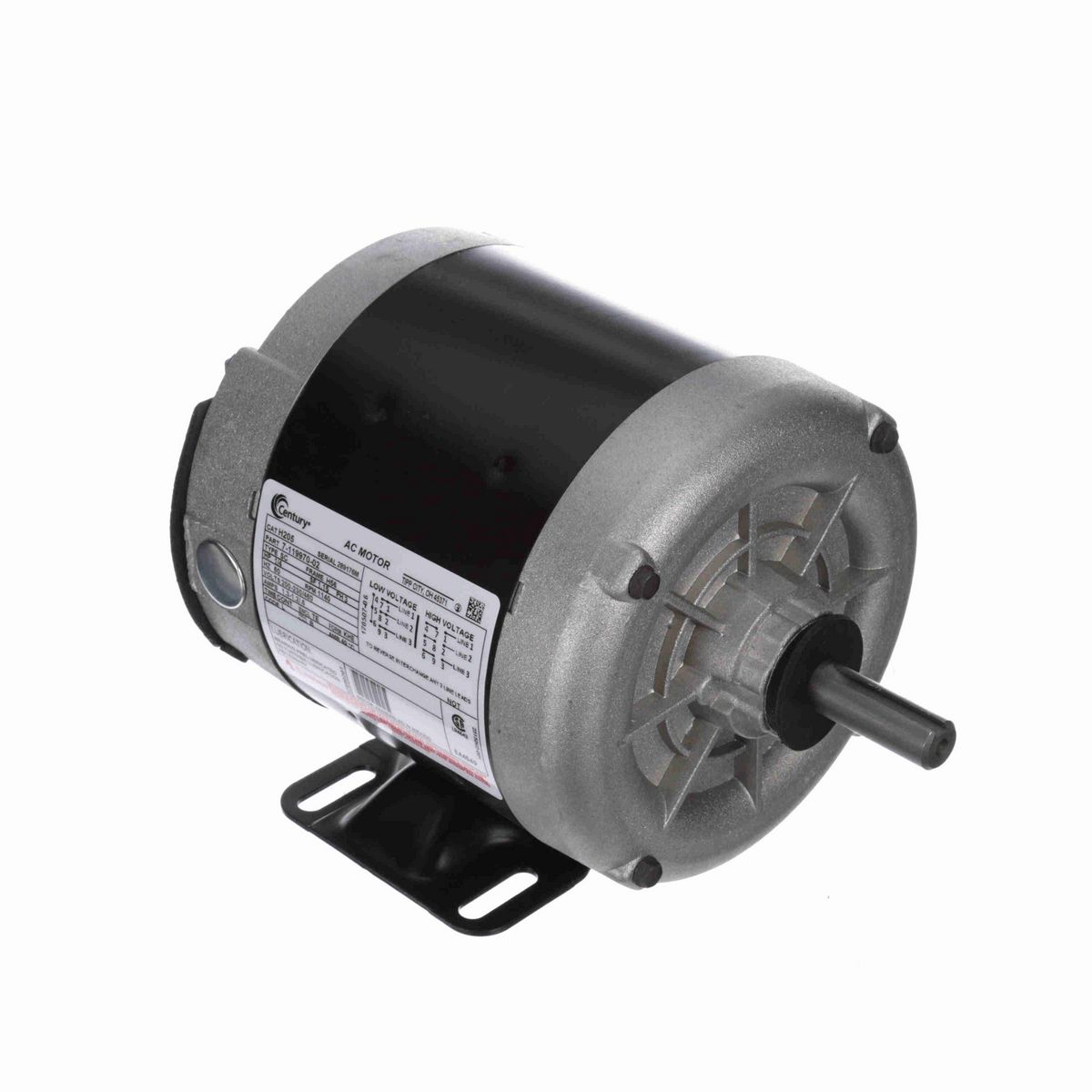 Century General Purpose Motor, 1/4 HP, 3 Ph, 60 Hz, 200-230/460 V, 1200 RPM, H56 Frame, TENV - H205
