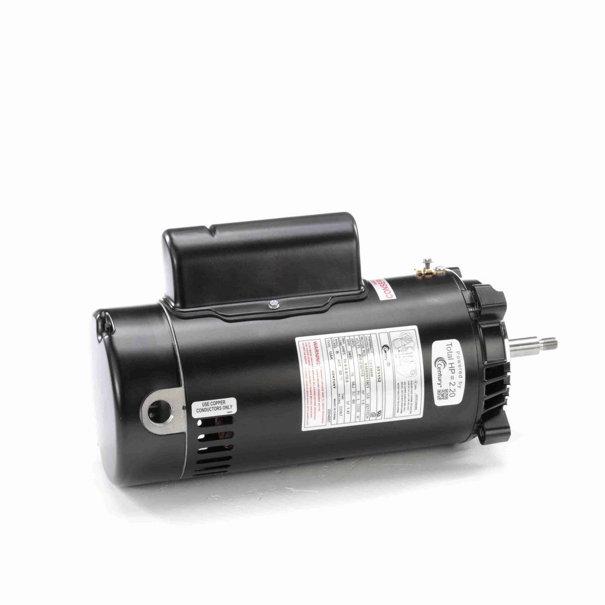 Century Pool Pump Motor, 1.5 HP, 1 Ph, 60 Hz, 208-230/115 V, 3600 RPM, 56J Frame, ODP - ST1152