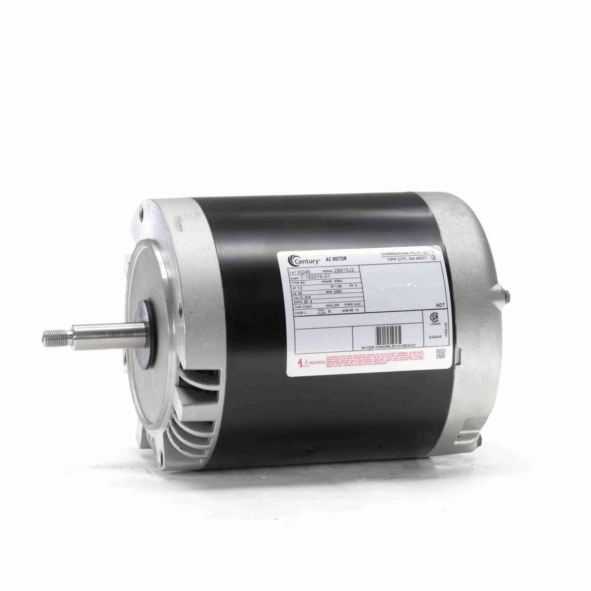 Century General Purpose Pump Motor, 1/2 HP, 3 Ph, 60 Hz, 575 V, 3600 RPM, K56J Frame, DP - H248