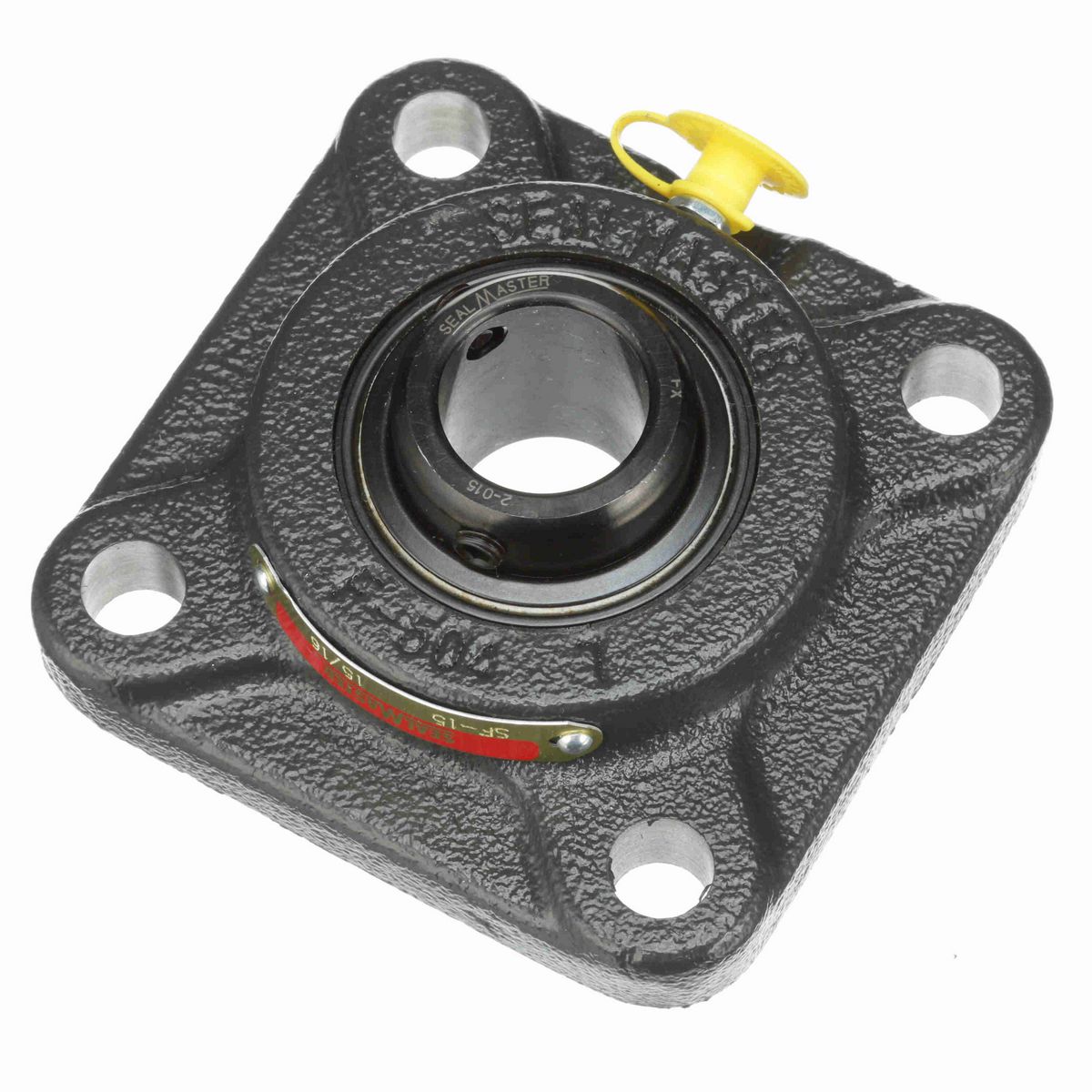 Sealmaster Mounted Cast Iron Four Bolt Flange Ball Bearing - 52100 Bearing Steel, Black Oxided - Setscrew Lock - SF-15