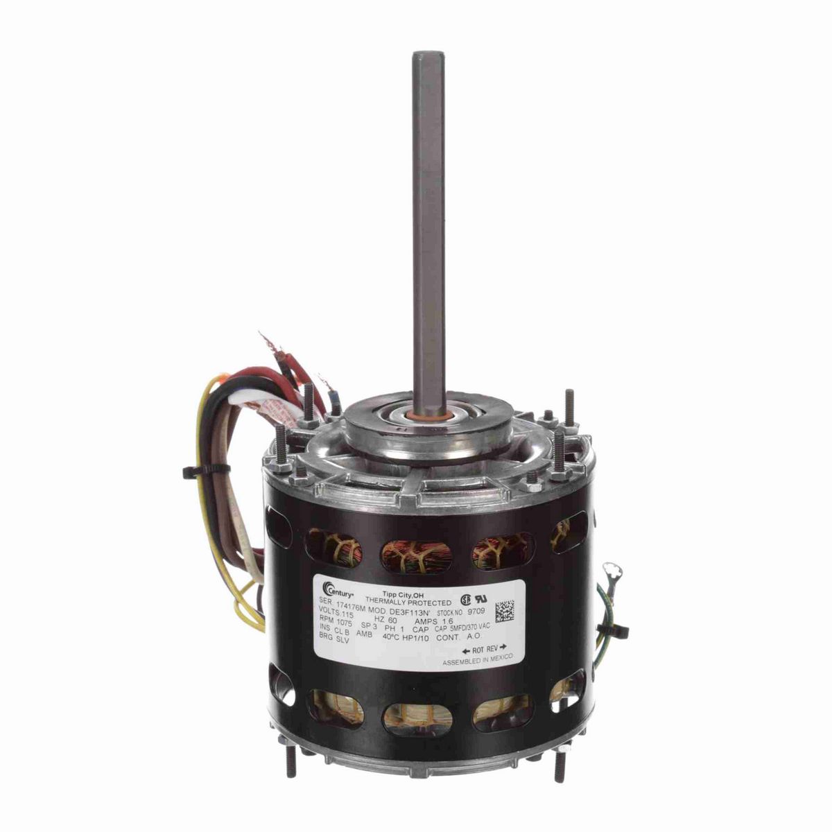 Century Fan Coil & Air Conditioner Motor, 1/10 HP, 1 Ph, 60 Hz, 115 V, 1075 RPM, 3 Speed, 42 Frame, OAO - 9709A