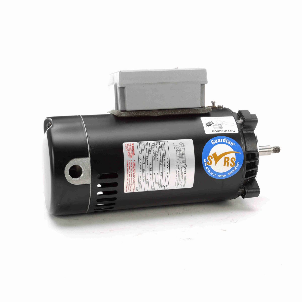 Century Guardian ® Motors Pool Pump Motor, 1 1/2 HP, 1 Ph, 60 Hz, 230/115 V, 3600 RPM, 56J Frame, ODP - USTG1152A