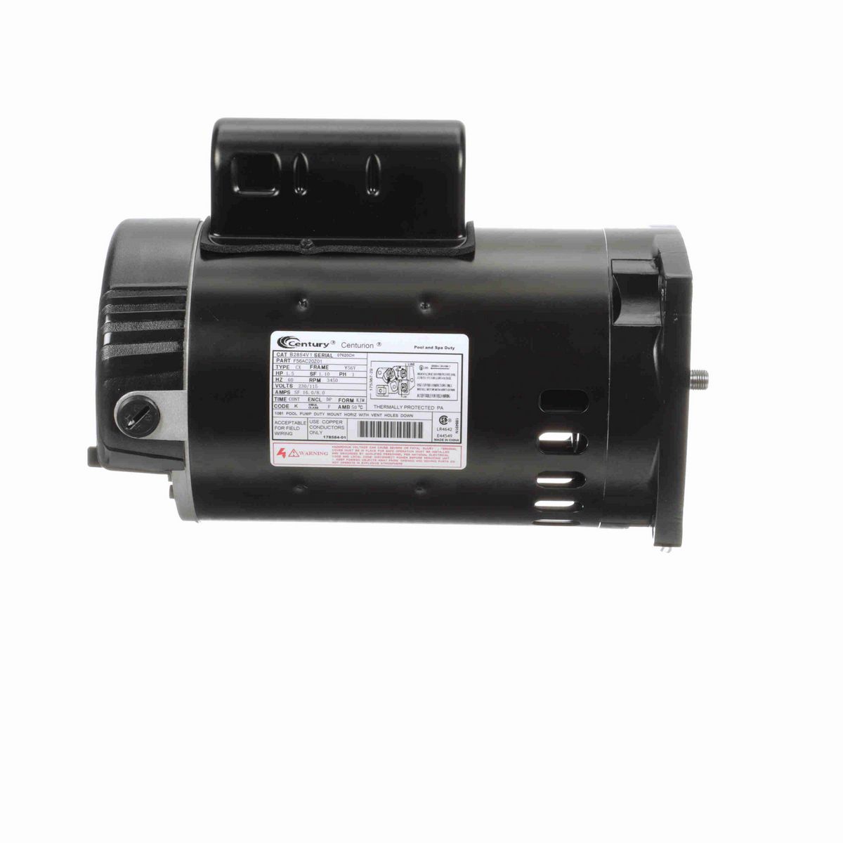 Century Pool Pump Motor, 1.5 HP, 1 Ph, 60 Hz, 115/230 V, 3600 RPM, Y56Y Frame, DP - B2854V1