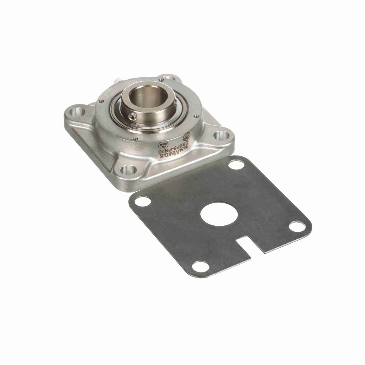 Sealmaster Mounted Stainless Steel Four Bolt Flange Ball Bearing - 52100 Bearing Steel, Phosphorus Nickel Coated - Setscrew Lock - Corrosion Resistant - CRBFS-PN20