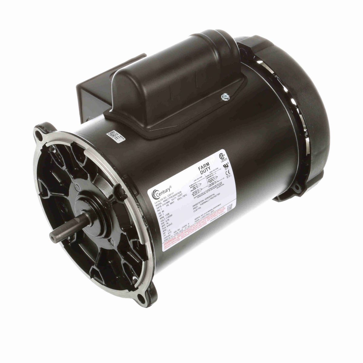 Century Auger Drive Motor, 0.5 HP, 1 Ph, 60 Hz, 115/230 V, 1800 RPM, 56NY Frame, TEFC - C331V1