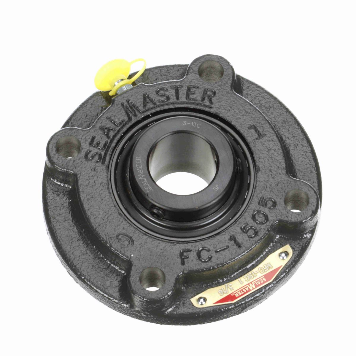 Sealmaster Mounted Cast Iron Flange Cartridge Ball Bearing - 52100 Bearing Steel, Black Oxided - Setscrew Lock - MFC-19C
