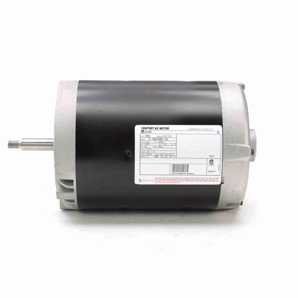 Century General Purpose Pump Motor, 1.95 HP, 3 Ph, 60 Hz, 575 V, 3600 RPM, M56J Frame, DP - H593