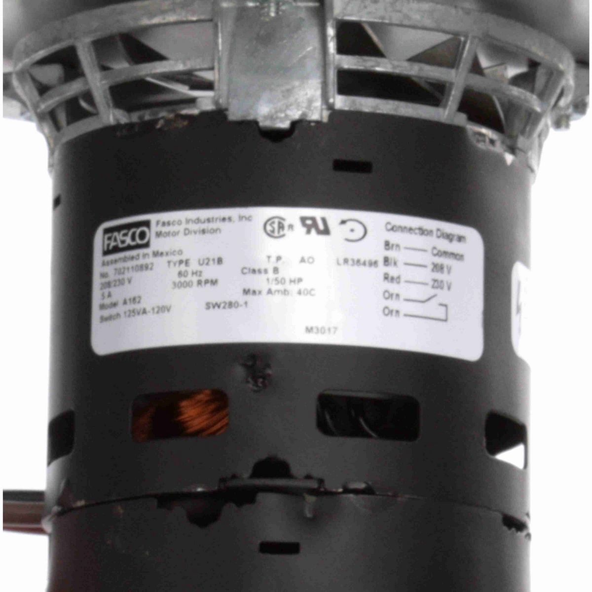 FASCO Rectangular Outlet Shaded Pole OEM Replacement Draft Inducer Blower, 208/230 Volts, Flange: No - A162