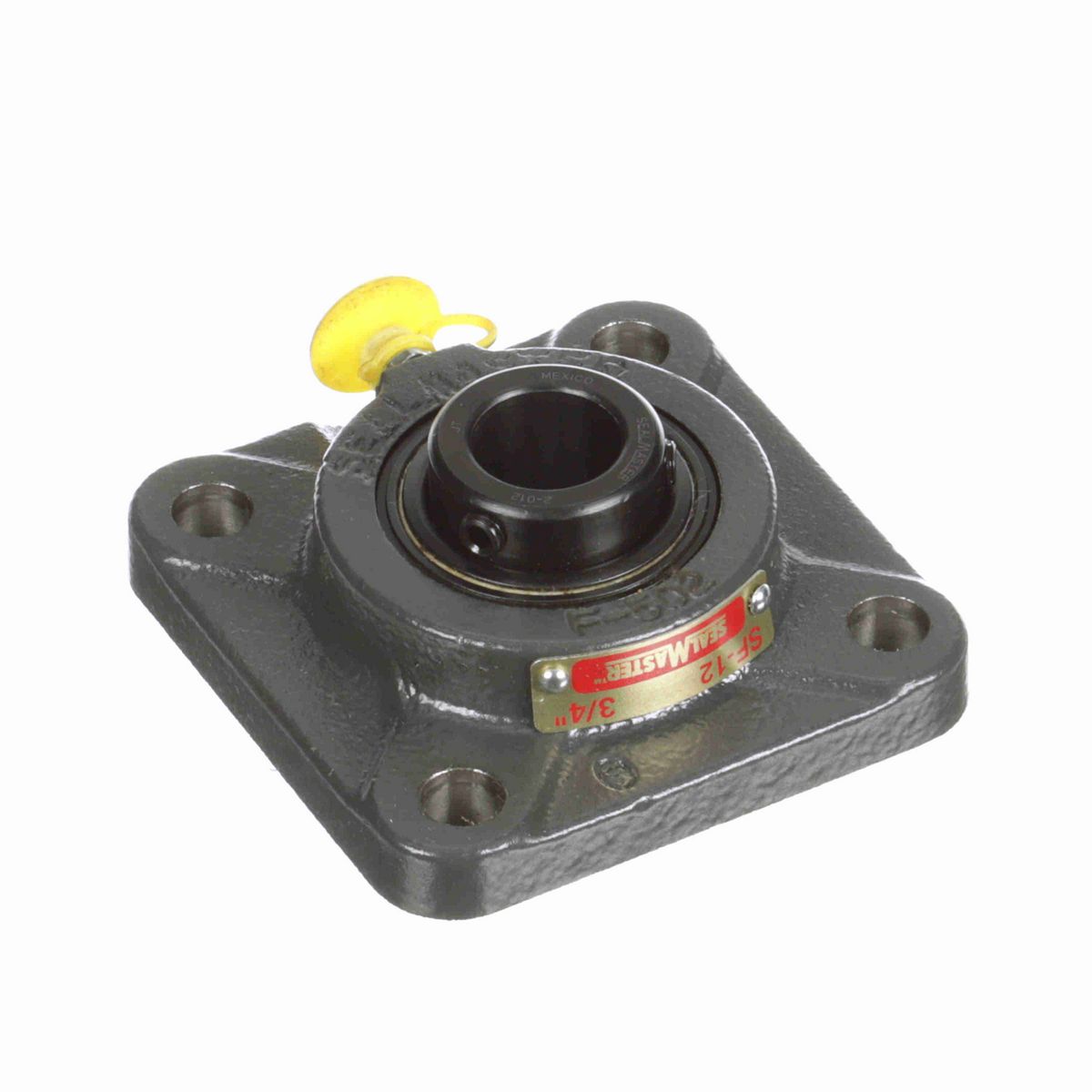 Sealmaster Mounted Cast Iron Four Bolt Flange Ball Bearing - 52100 Bearing Steel, Black Oxided - Setscrew Lock - SF-12