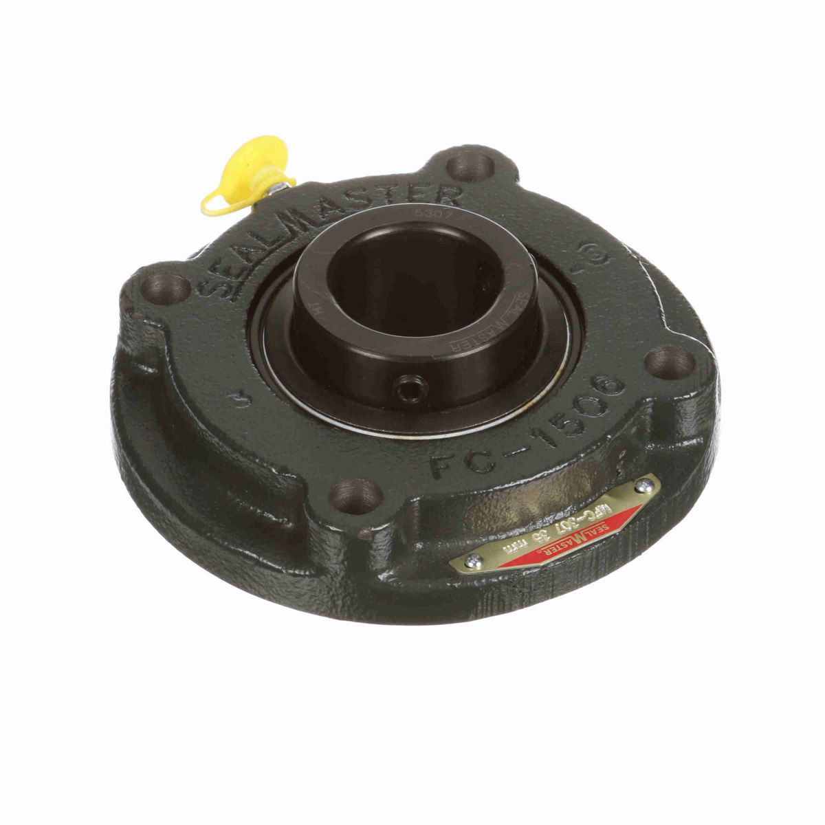 Sealmaster Mounted Cast Iron Flange Cartridge Ball Bearing - 52100 Bearing Steel, Black Oxided - Setscrew Lock - MFC-307