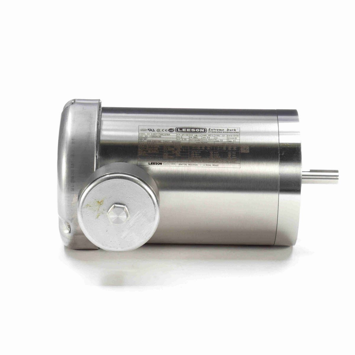 LEESON Extreme Duck® Ultra General Purpose Motor, 2 & 1.50 HP, 3 Ph, 60 & 50 Hz, 230/460 & 190/380 V, 1800 & 1500 RPM, 56C Frame, TEFC - 119524.00