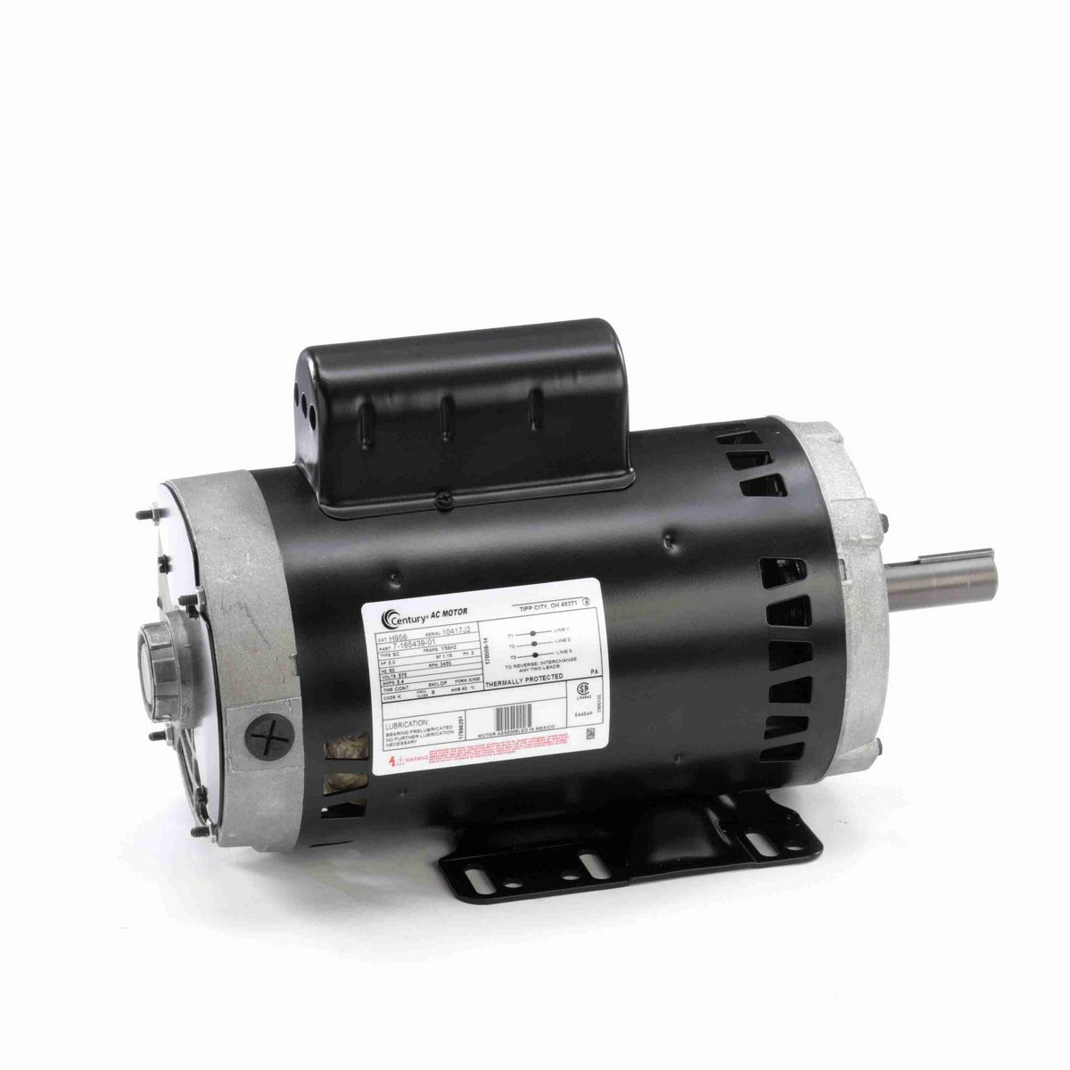 Century General Purpose Motor, 5.0 HP, 3 Ph, 60 Hz, 575 V, 3600 RPM, Y56HZ Frame, DP - H956