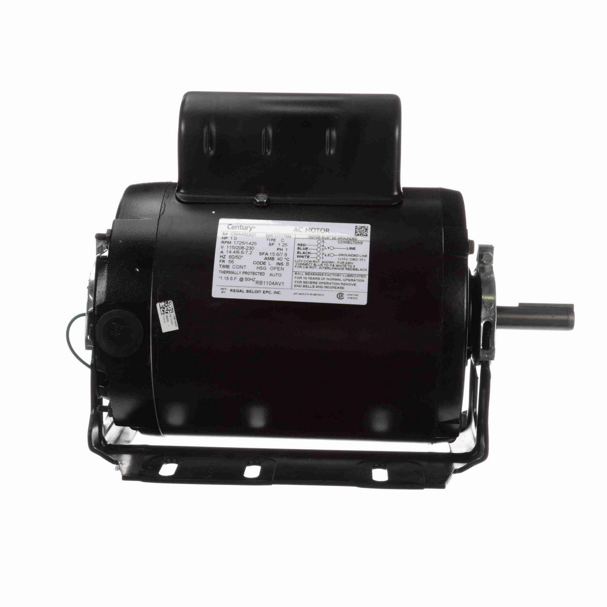 Century Fan and Blower Motor, 1.0 HP, 1 Ph, 60/50* Hz, 115/208-230 V, 1800 RPM, 56 Frame, OPEN - RB1104AV1