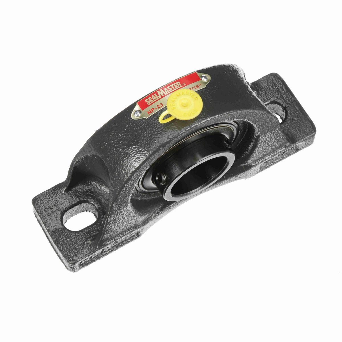 Sealmaster Mounted Cast Iron Two Bolt Pillow Block Ball Bearing - 52100 Bearing Steel, Black Oxided - Setscrew Lock - NP-23