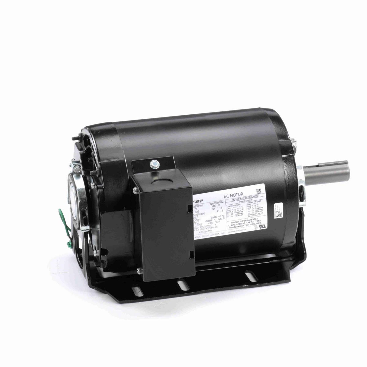 Century Fan and Blower Motor, 1 1/2 HP, 3 Ph, 60 Hz, 208-230/460 V, 1800 RPM, 56HZ Frame, ODP - RB3154AV1
