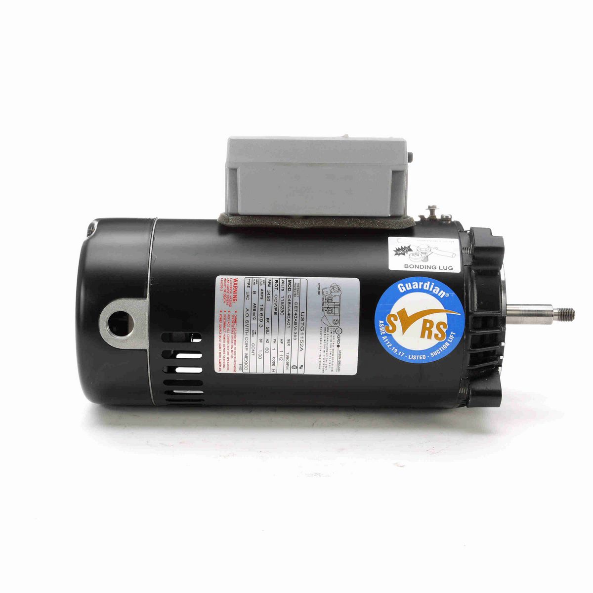 Century Guardian ® Motors Pool Pump Motor, 1 1/2 HP, 1 Ph, 60 Hz, 230/115 V, 3600 RPM, 56J Frame, ODP - USTG1152A