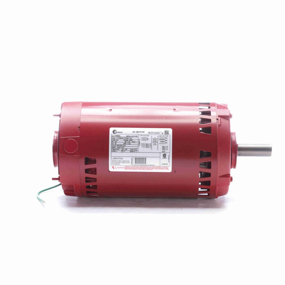 Century Circulator Pump Motor, 3.0 HP, 3 Ph, 60 Hz, 460/208-230 V, 1800 RPM, R56Y Frame, DP - H988L