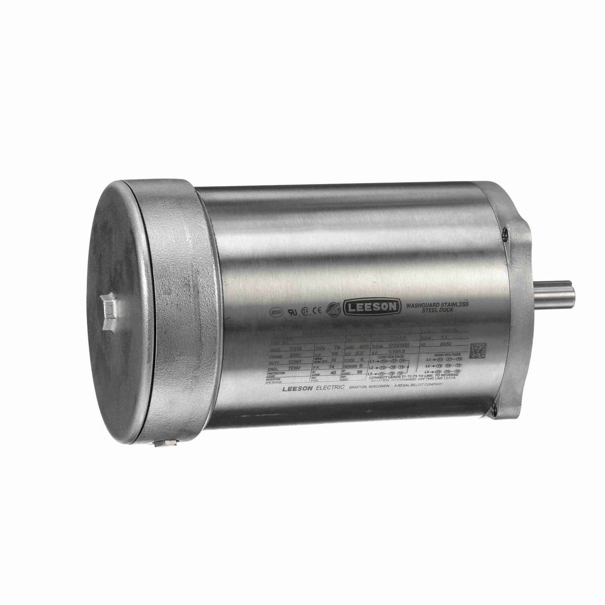 LEESON Premium Duck™ General Purpose Motor, 0.50 & 0.50 HP, 3 Ph, 60 & 50 Hz, 230/460 & 190/380 V, 1800 & 1500 RPM, S56C Frame, TENV - 103389.00