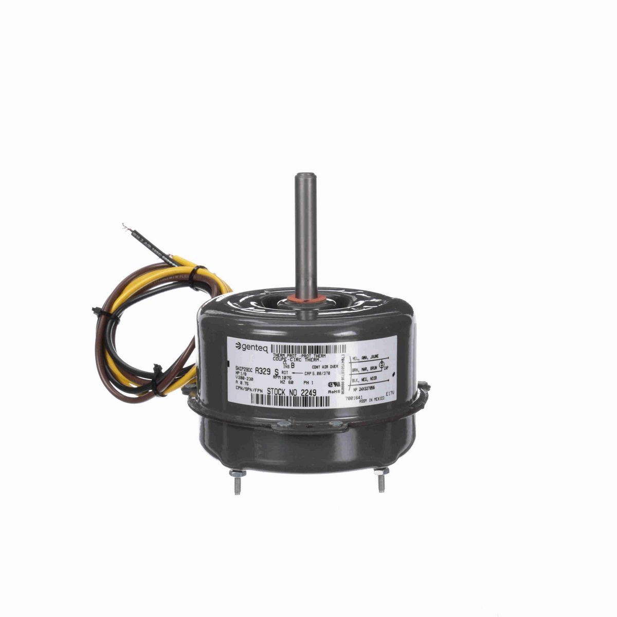 Genteq Condenser Fan Motor, 1/8 HP, 1 Ph, 60 Hz, 200-230 V, 1075 RPM, 1 Speed, 42 Frame, CLOSEDAO - 2249