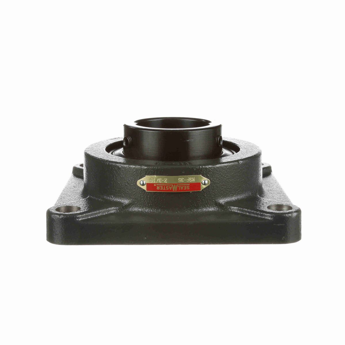 Sealmaster Mounted Cast Iron Four Bolt Flange Ball Bearing - 52100 Bearing Steel, Black Oxided - Setscrew Lock - MSF-35