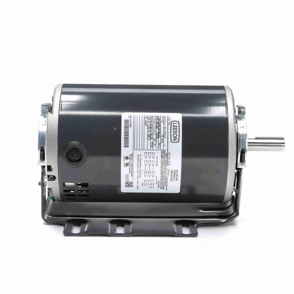 LEESON Fan and Blower Motor, 1 & 0.75 HP, 3 Ph, 60 & 50 Hz, 208-230/460 & 190/380-415 V, 1800 & 1500 RPM, 56 Frame, DP - G100