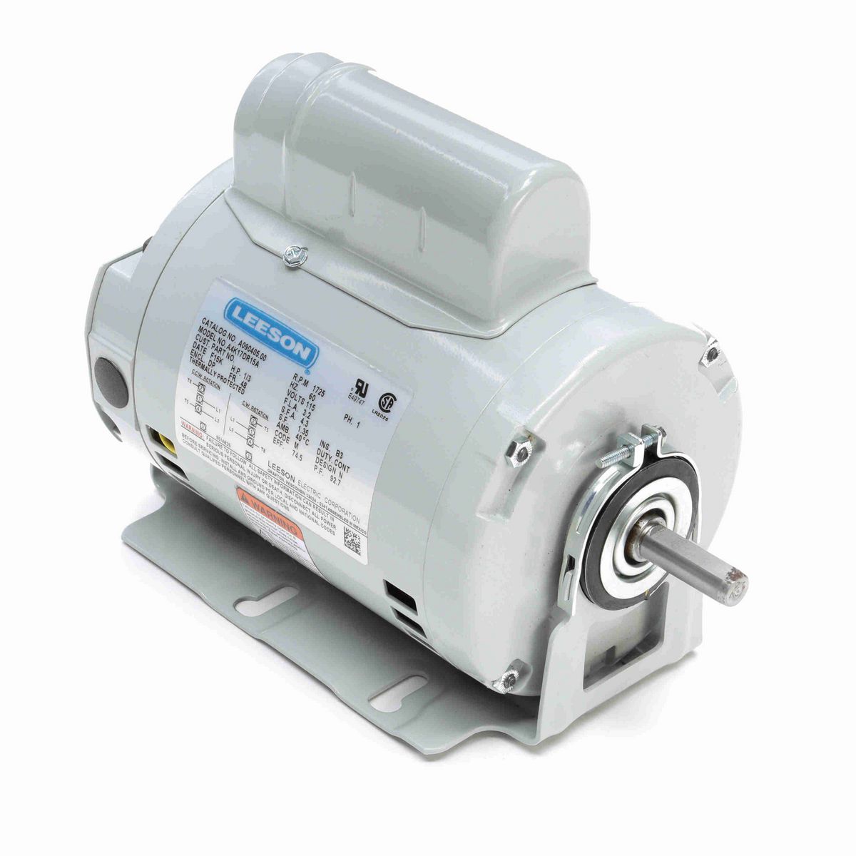 LEESON Fan and Blower Motor, 0.50 HP, 1 Ph, 60 Hz, 115 V, 1800 RPM, 48 Frame, DP - M090585.00
