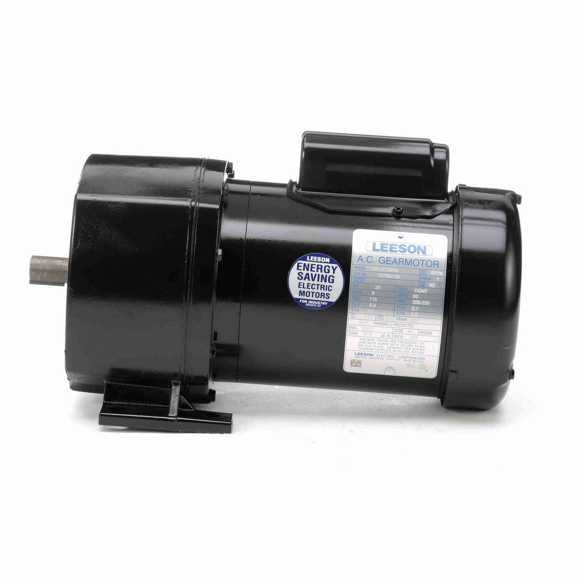 LEESON Parallel Shaft Gearmotor, 0.25 HP, 1 Ph, 60 Hz, 115/208-230 V, 8 RPM, 48Y Frame, TEFC - 107000.00