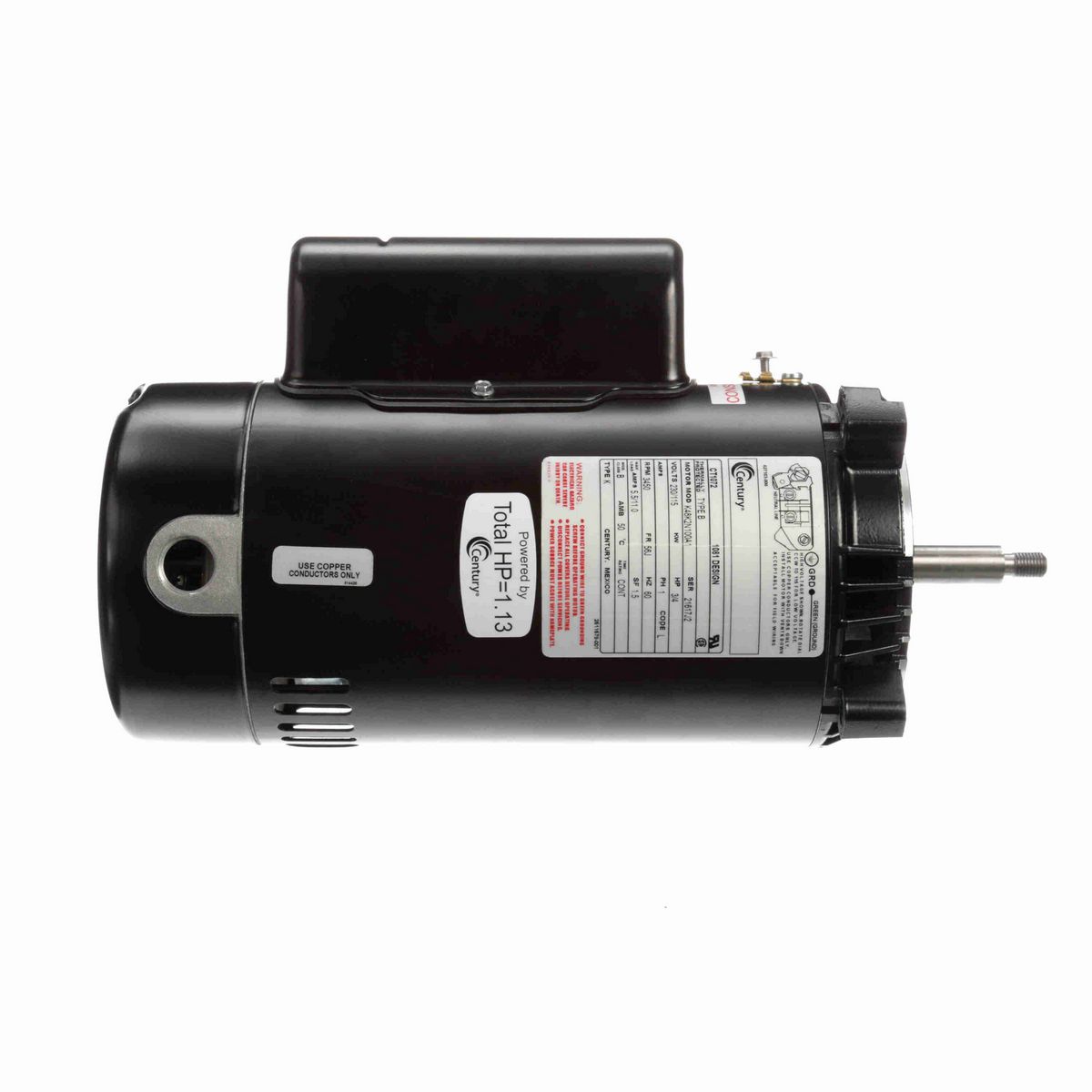 Century Pool Pump Motor, 3/4 HP, 1 Ph, 60 Hz, 230/115 V, 3600 RPM, 56J Frame, ODP - CT1072