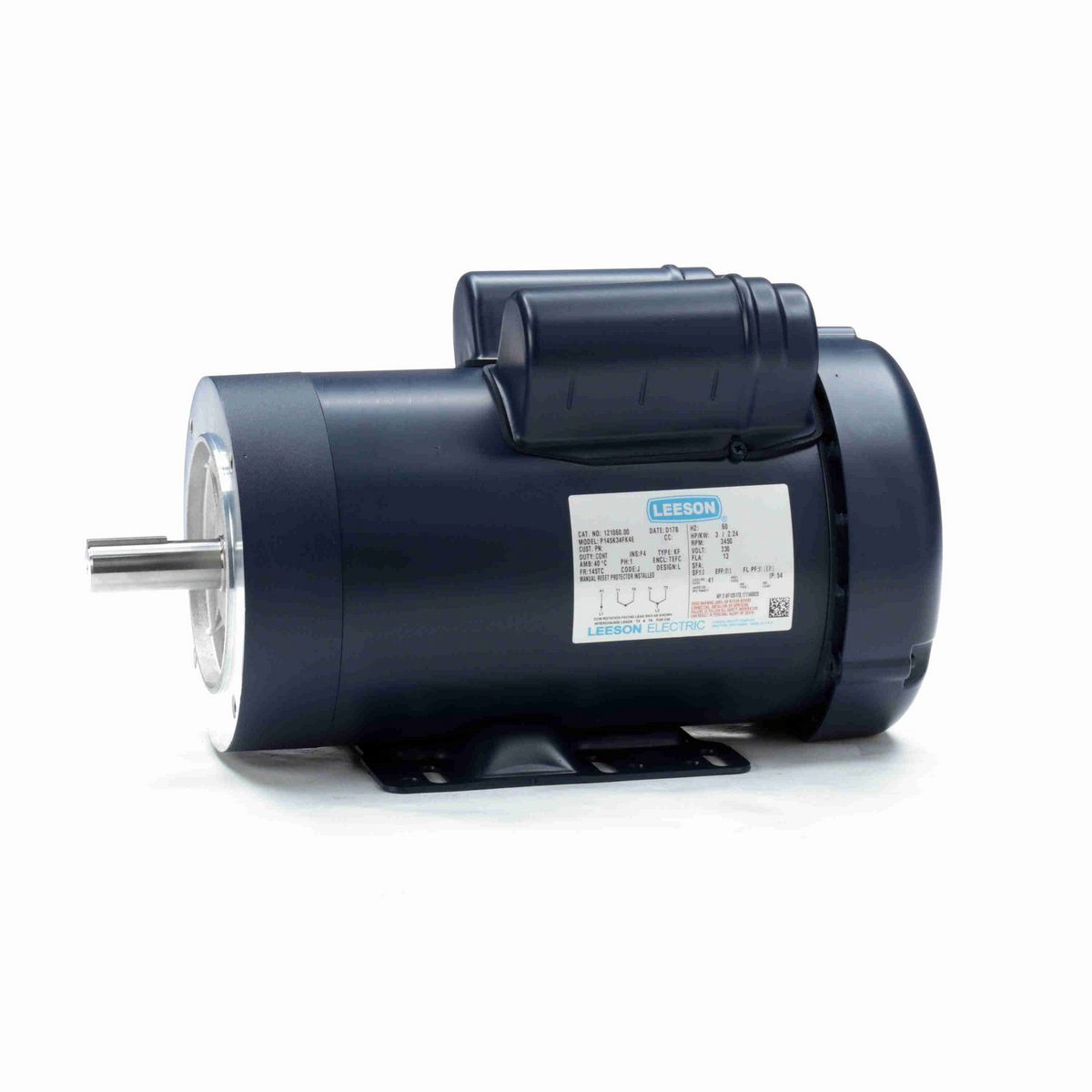LEESON General Purpose Motor, 3 HP, 1 Ph, 60 Hz, 230 V, 3600 RPM, 145TC Frame, TEFC - 121060.00