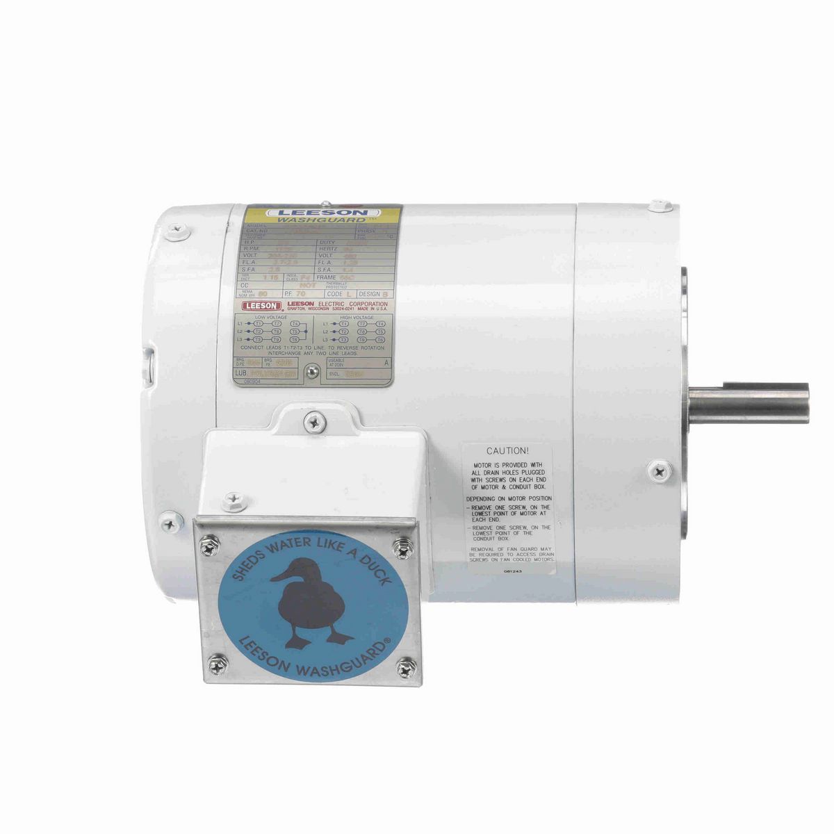 LEESON White Duck™ General Purpose Motor, 0.75 HP, 3 Ph, 60 Hz, 230/460 V, 1800 RPM, 56C Frame, TENV - 113019.00