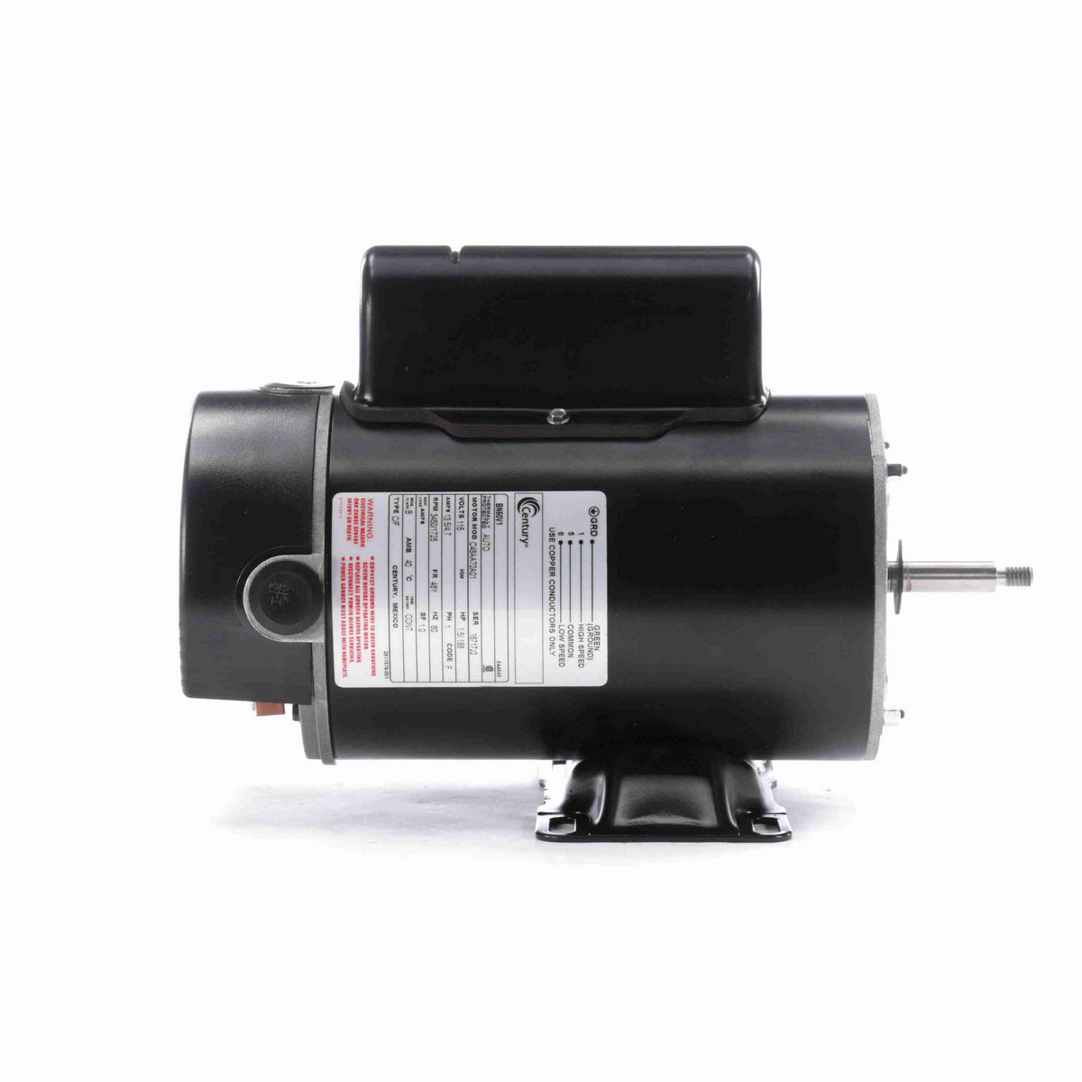 Century Pool Pump Motor, 1.5/.188 HP, 1 Ph, 60 Hz, 115 V, 3600 RPM, 48Y Frame, ODP - BN50V1