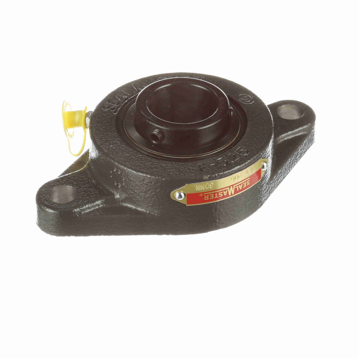 Sealmaster Mounted Cast Iron Two Bolt Flange Ball Bearing - 52100 Bearing Steel, Black Oxided - Setscrew Lock - SFT-206