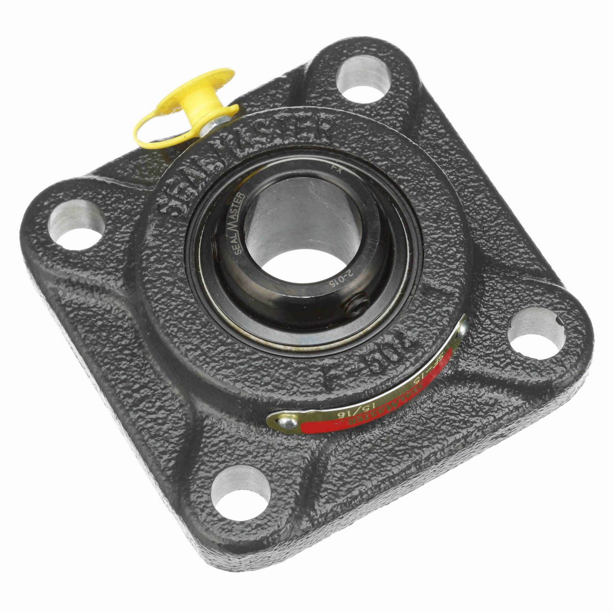 Sealmaster Mounted Cast Iron Four Bolt Flange Ball Bearing - 52100 Bearing Steel, Black Oxided - Setscrew Lock - SF-15