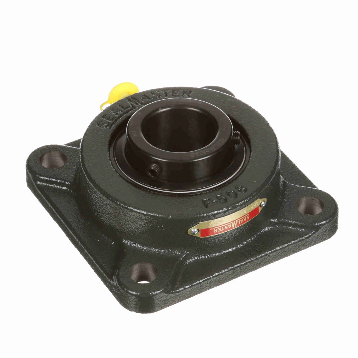 Sealmaster Mounted Cast Iron Four Bolt Flange Ball Bearing - 52100 Bearing Steel, Black Oxided - Setscrew Lock - MSF-308